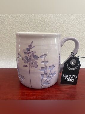 The Old Pottery Company Hand Crafted Lavender Floral Embossed Ceramic Mug 20 oz